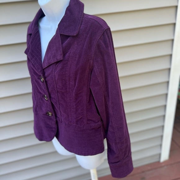 Live A Little Women’s Stretchy Corduroy Plum Button Up Jacket Size Large - Picture 4 of 9
